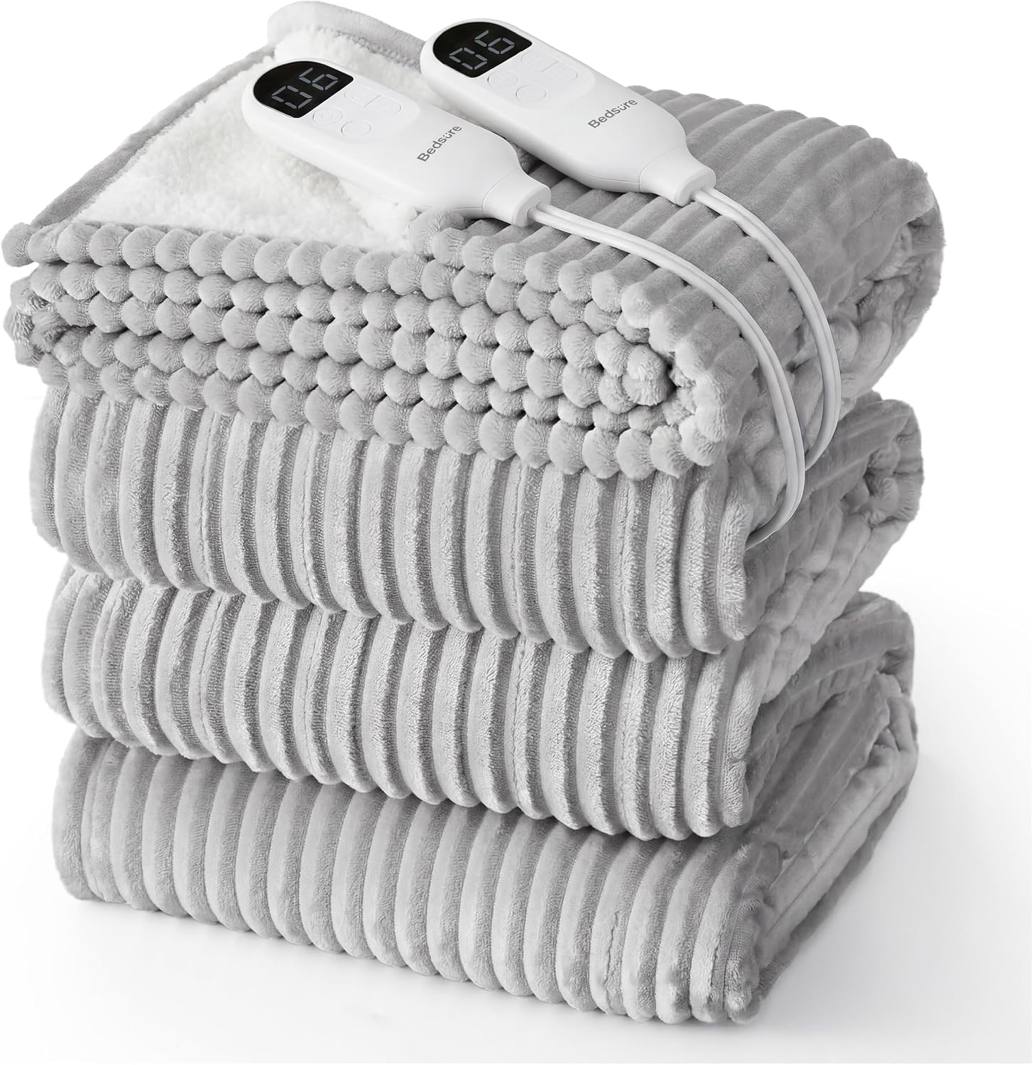 Detalle de Bedsure Ribbed Queen Electric Blanket, 84" x 90" Flannel and Sherpa