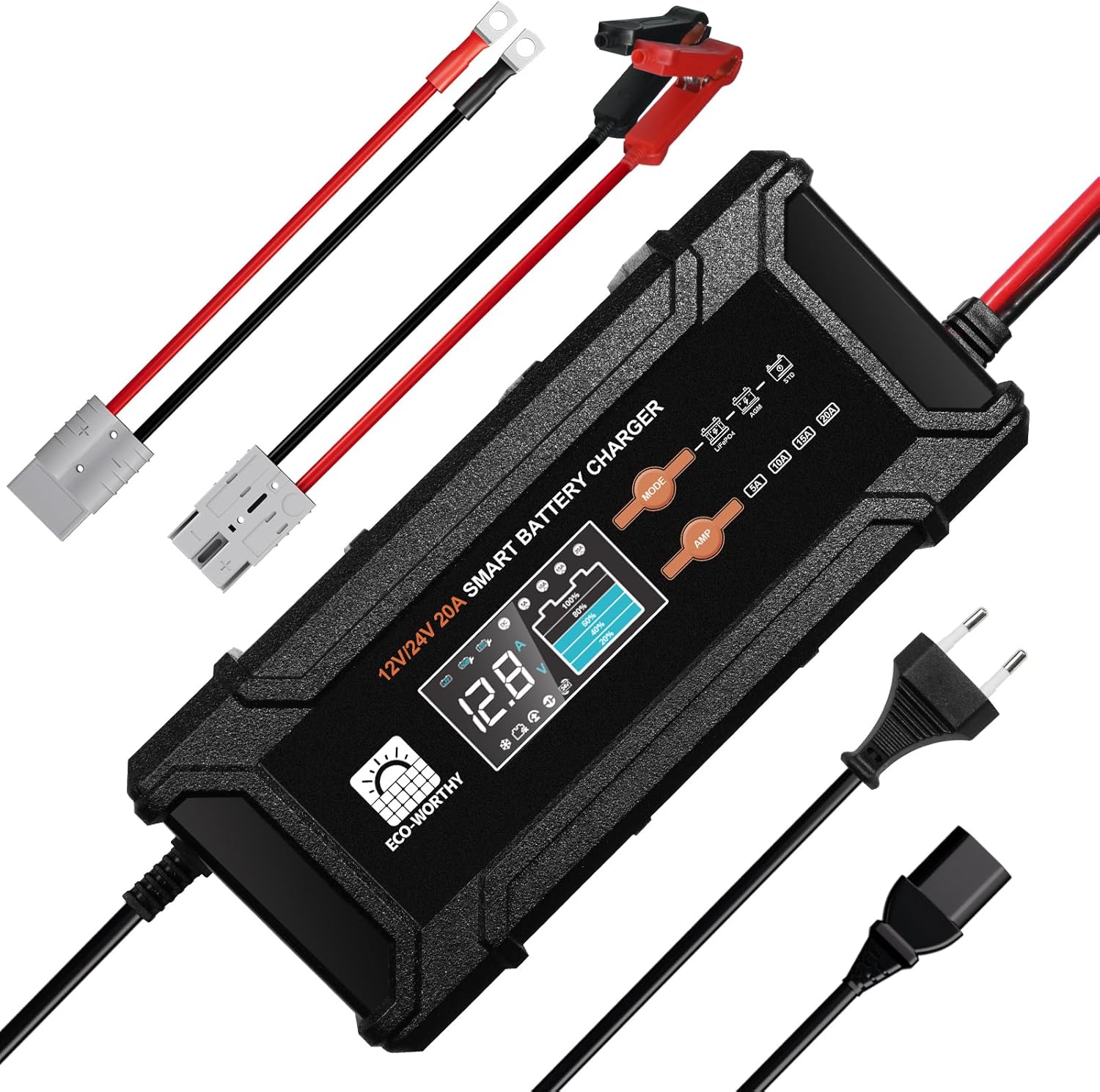 ECO-WORTHY Cargador LiFePO4 12V/24V 20A