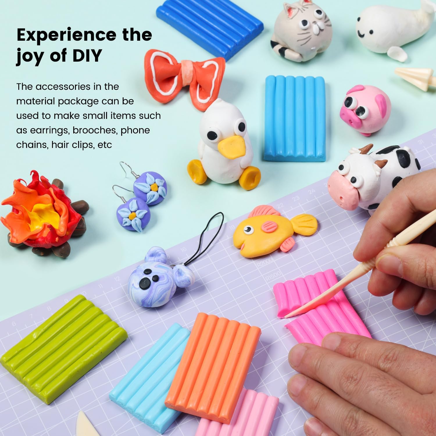 Detalle de ARTFLY Pâte Polymère – 50 couleurs, outils et accessoires inclus, non toxique et prêt à cuire