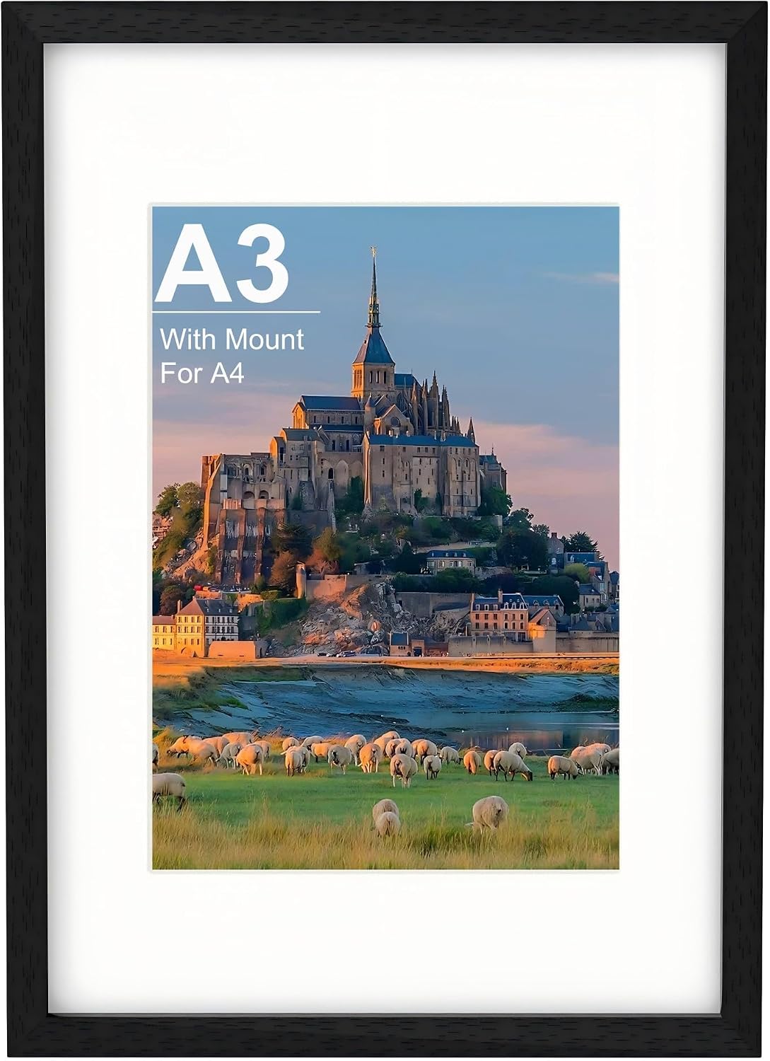 Detalle de Zreolity A3 Black Wooden Photo Frame (42 x 29.7 cm) with A4 Mount