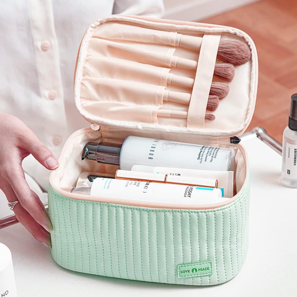 Thumbnail 4 de Linpr Makeup Bag 3 Pcs Set: PU Striped Leather Toiletry Bags for Travel (Light Green)