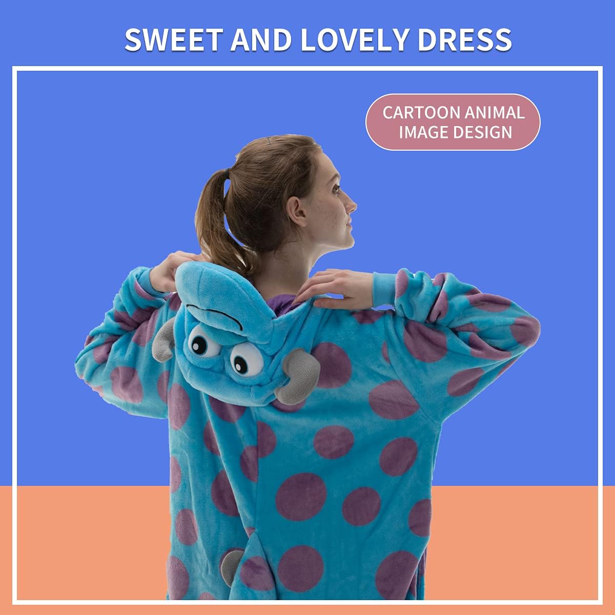 Detalle de COSUSKET Snug Fit Adult Onesie Pajamas, Flannel Sulley Costume with Zipper