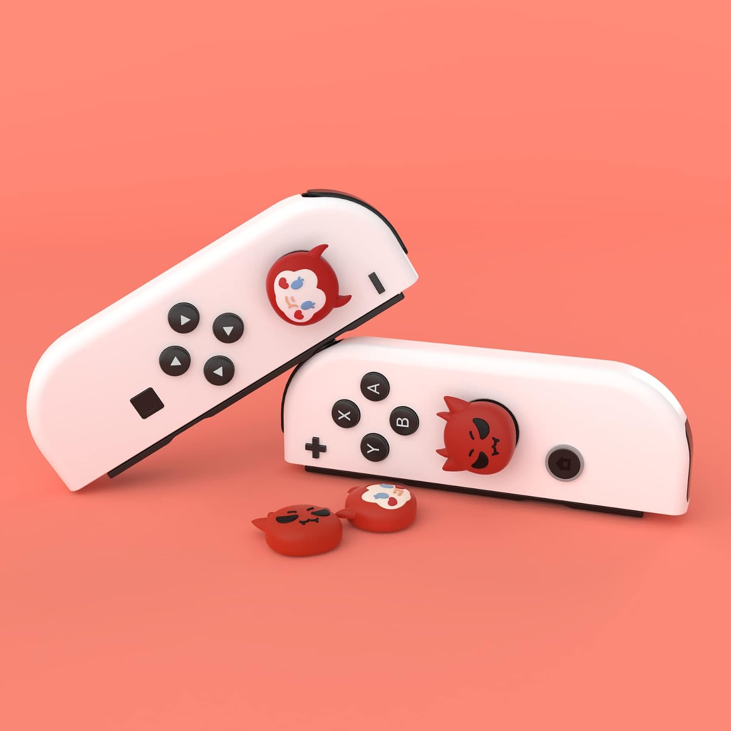 Detalle 2 de playvital Thumb Grips for Nintendo Switch (Switch Lite & OLED) – Red Little Devils silicone caps