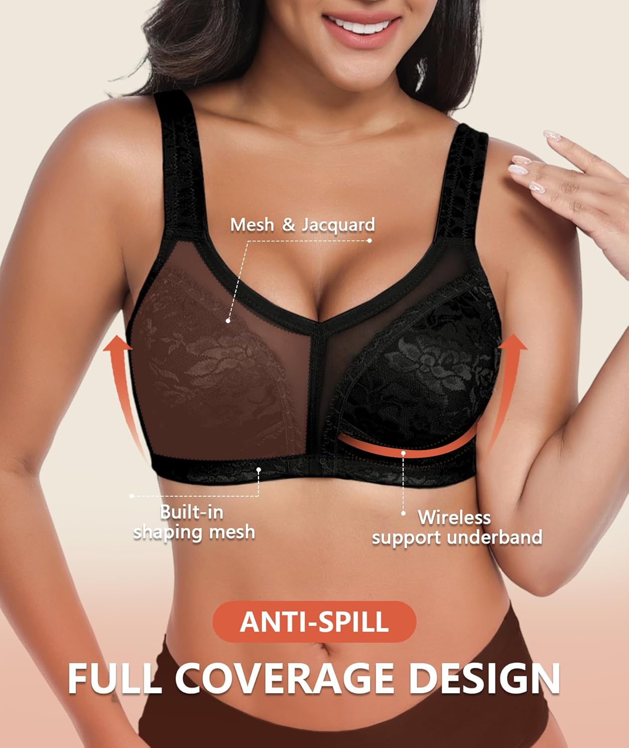 Thumbnail 2 de UPGAMR Full Coverage Minimizer Bras (Wirefree) – Lace Jacquard Plus Size Support, Large Bust