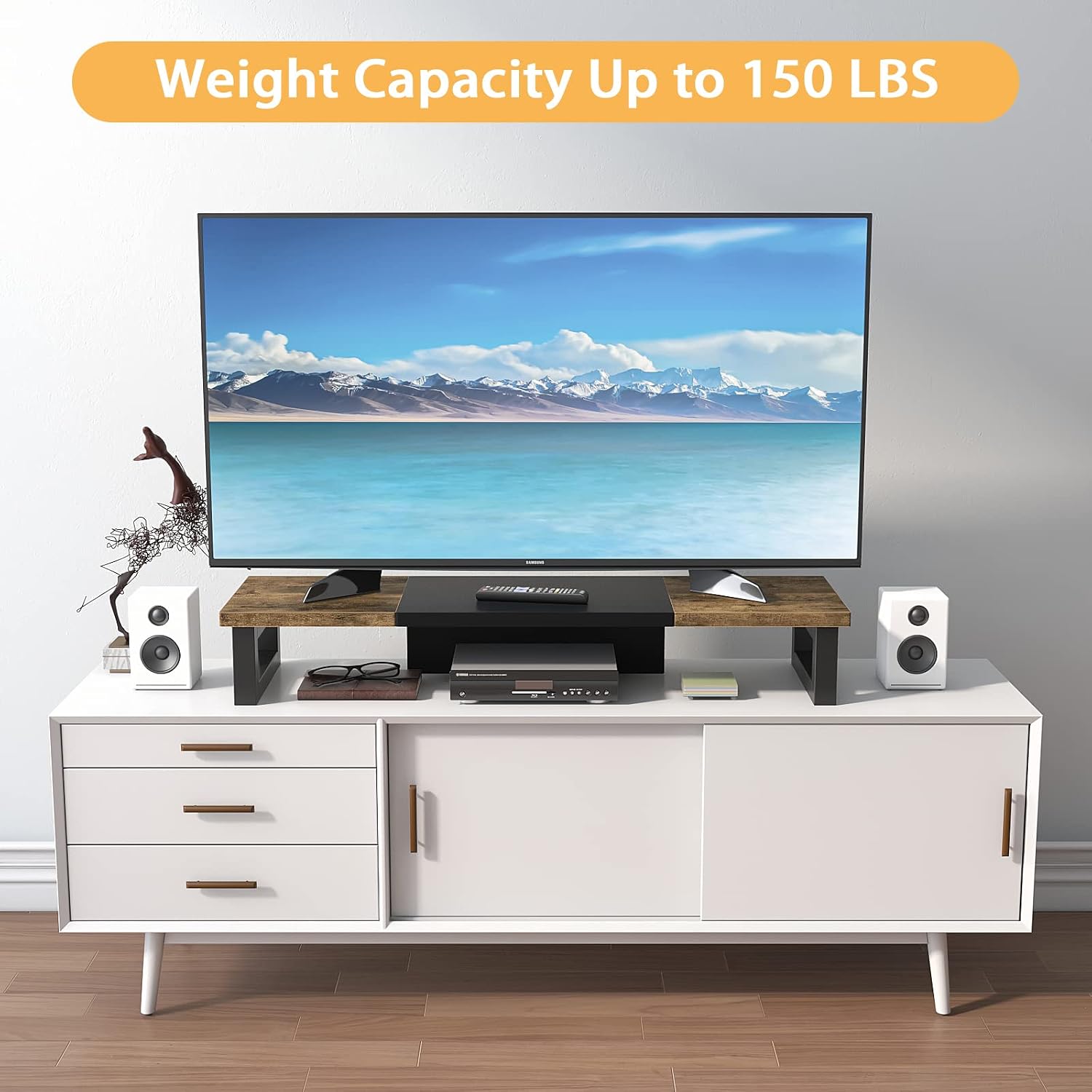 Detalle 2 de WESTREE Dual Monitor Riser Stand, Large Rustic Brown Wood Desktop Shelf