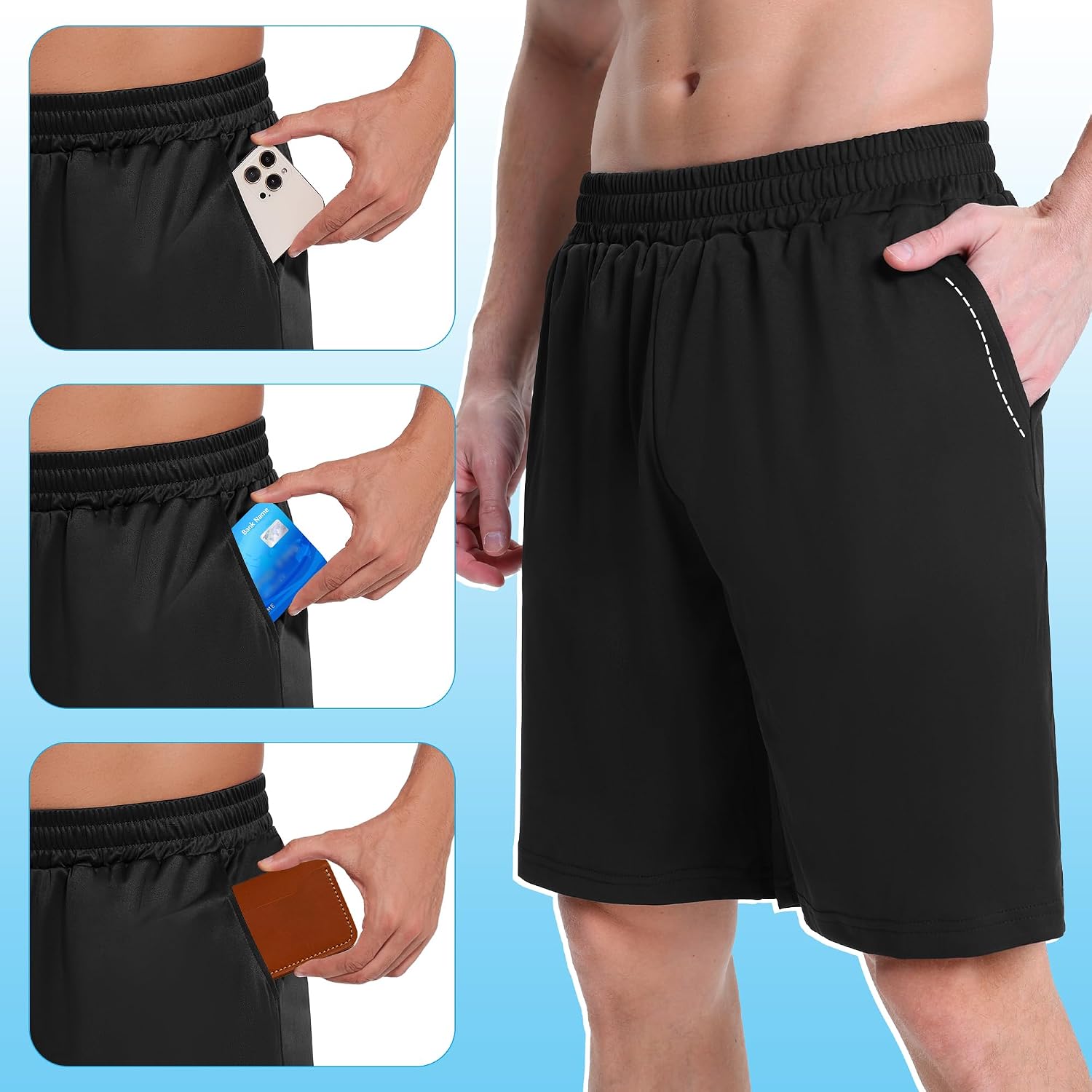 Detalle 2 de AMIYOYO Sporthose Herren Kurz – schnelltrocknend, leicht & flexibel mit Taschen