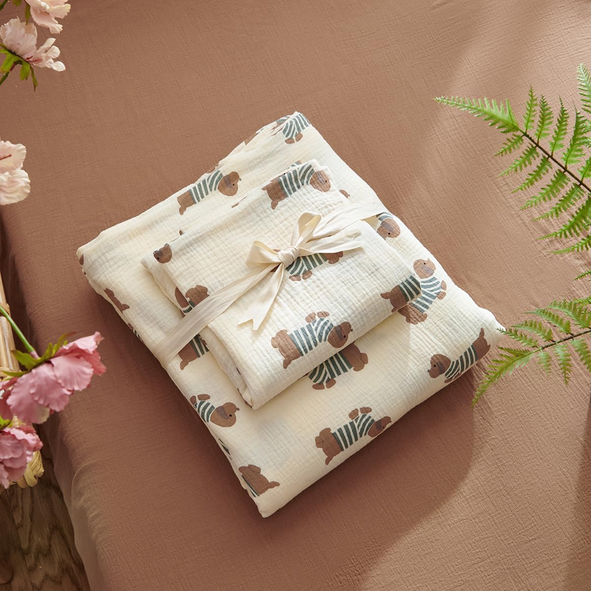 Thumbnail 5 de AShanlan Kinderbettwäsche 100x135 aus Musselin-Baumwolle (Oeko-TEX), inkl. Kissenbezug 40x60 – Dackel Braun