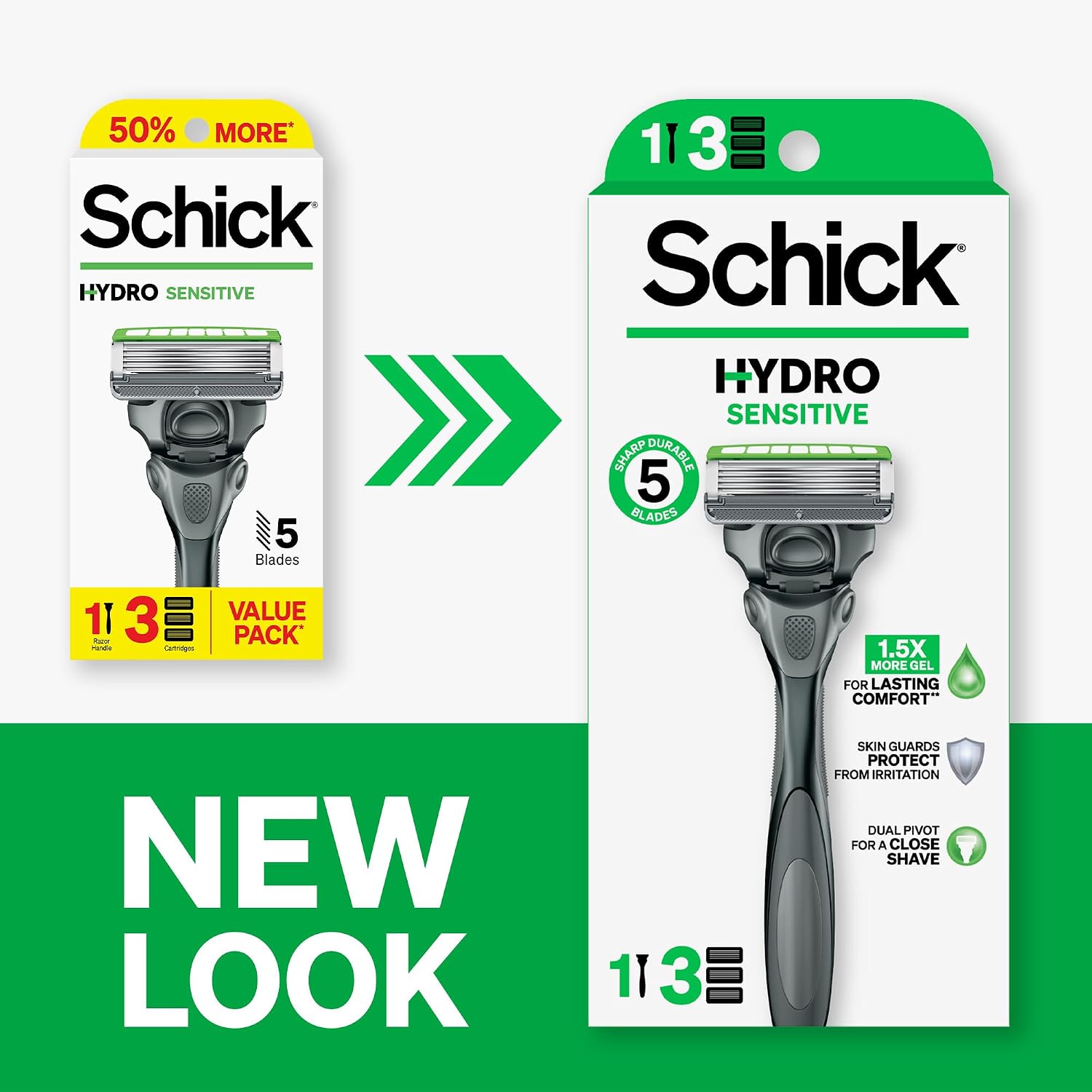 Detalle 2 de Schick Hydro Sensitive 5-Blade Razor with 7 Gel Pools, 1 Handle and 3 Refills