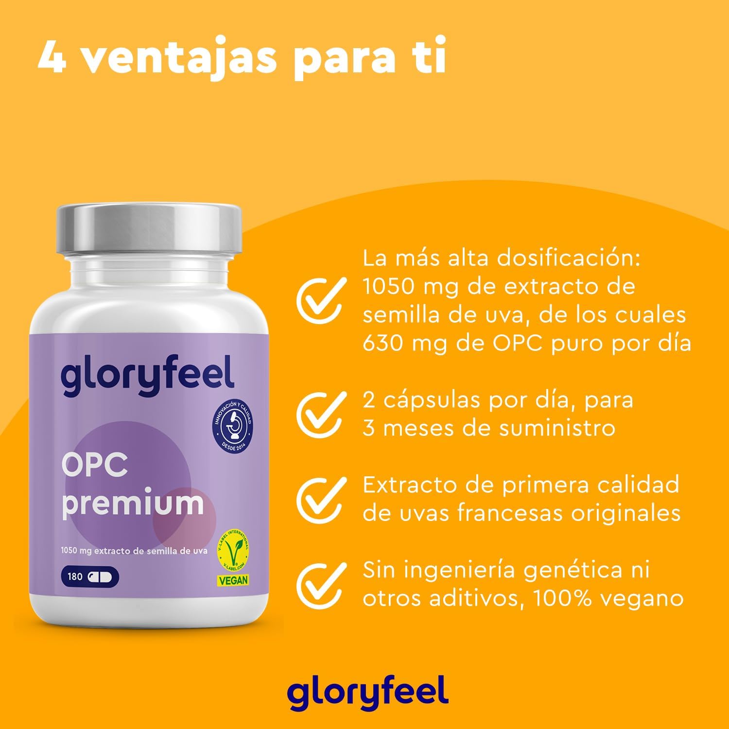 Detalle 1 de Uóva Premium OPC 💊 - 1052mg por cápsula, Vegano, Alemania