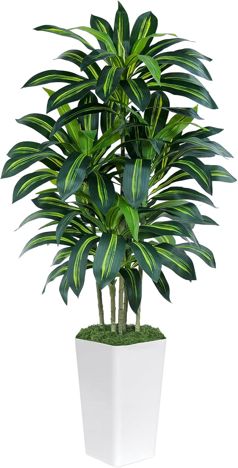 Detalle de Keeplush Dracaena Kunstpflanze 150 cm mit Weißem Pflanzgefäß – realistische Kunststoffpalme