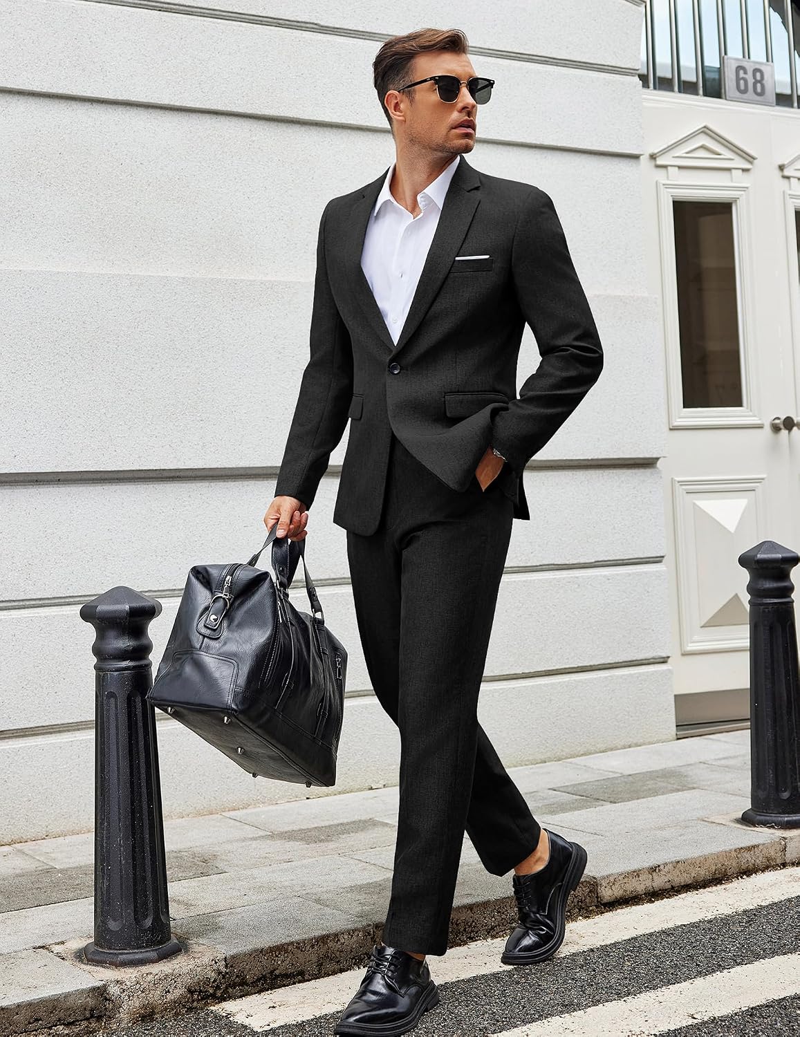 Detalle de COOFANDY Men’s Classic Fit 2-Piece Suit Set (One-Button Blazer & Separate Trousers)