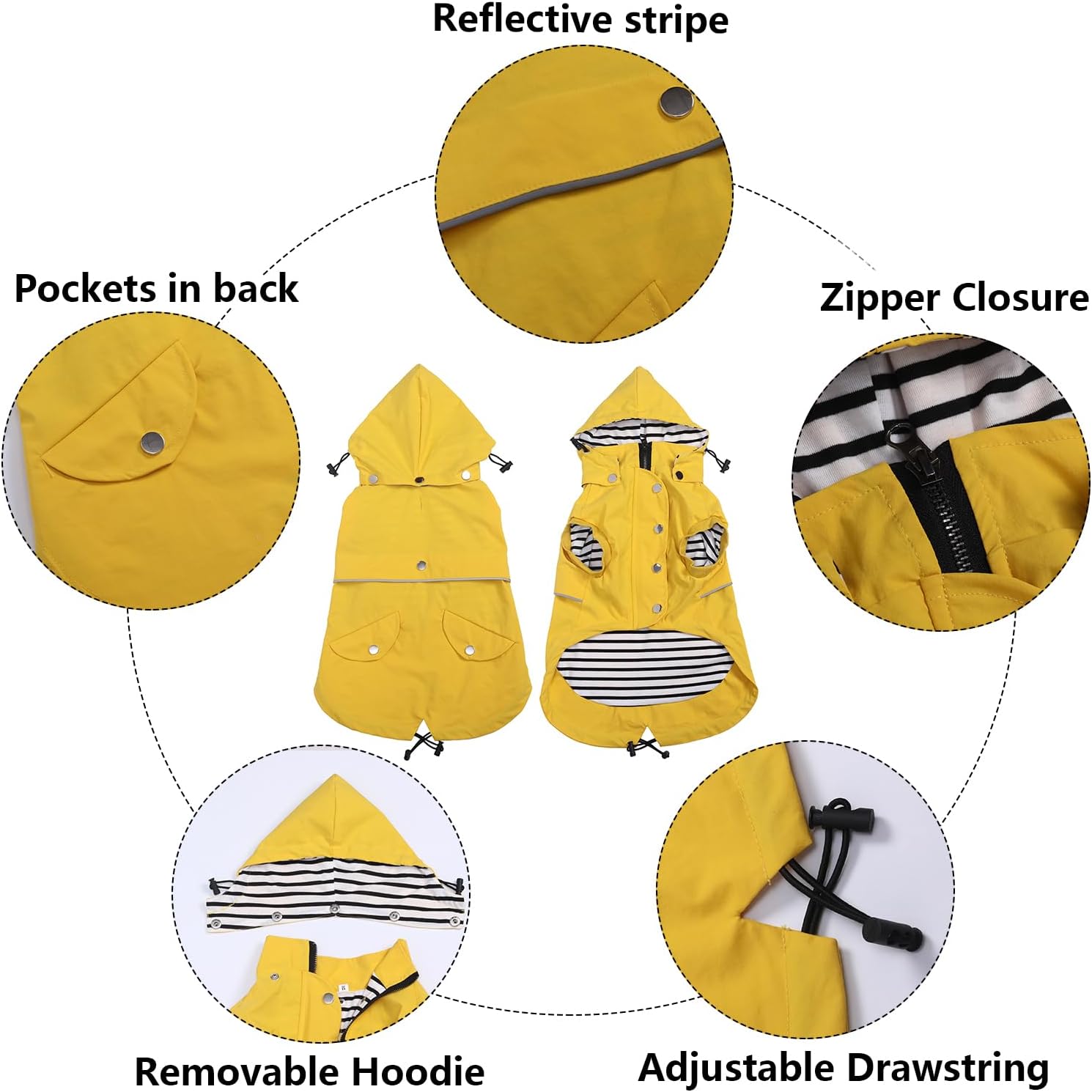 Detalle de Dog Raincoat Waterproof Coat with Hood and Harness Access, Yellow XS