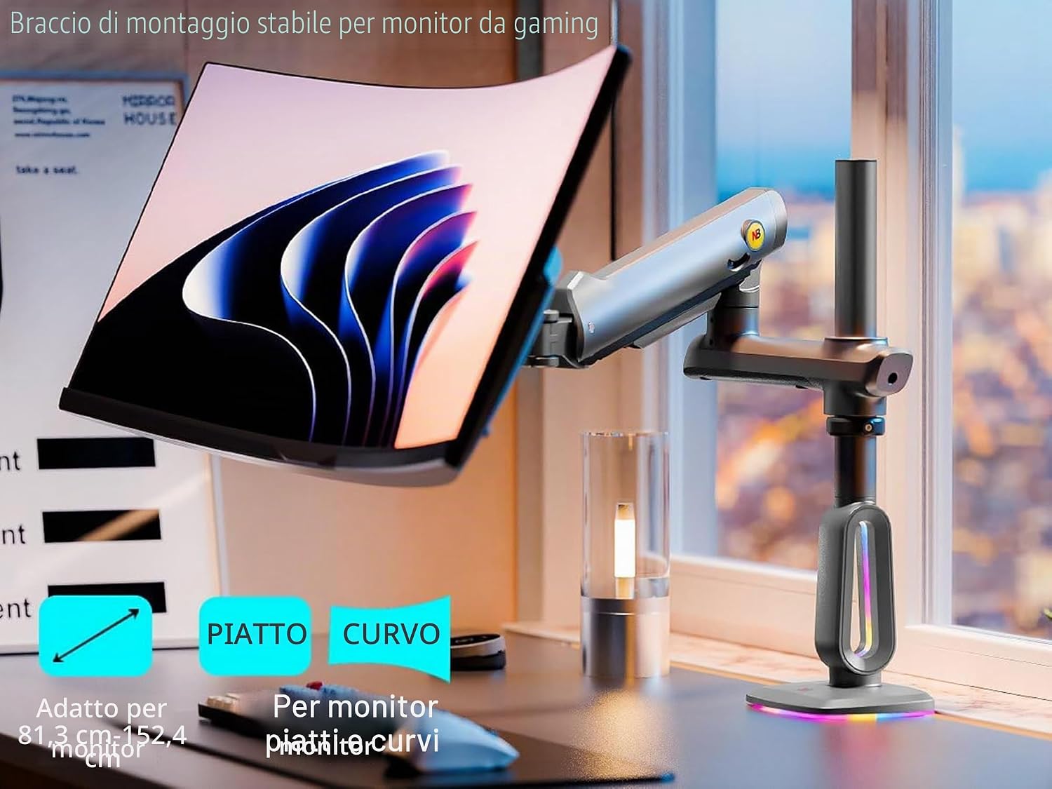 Detalle de NB Ergonomic Pesante Braccio per Schermo UltraWide fino a 60" – Supporto monitor robusto, VESA 75×75/100×100, fino a 20 kg