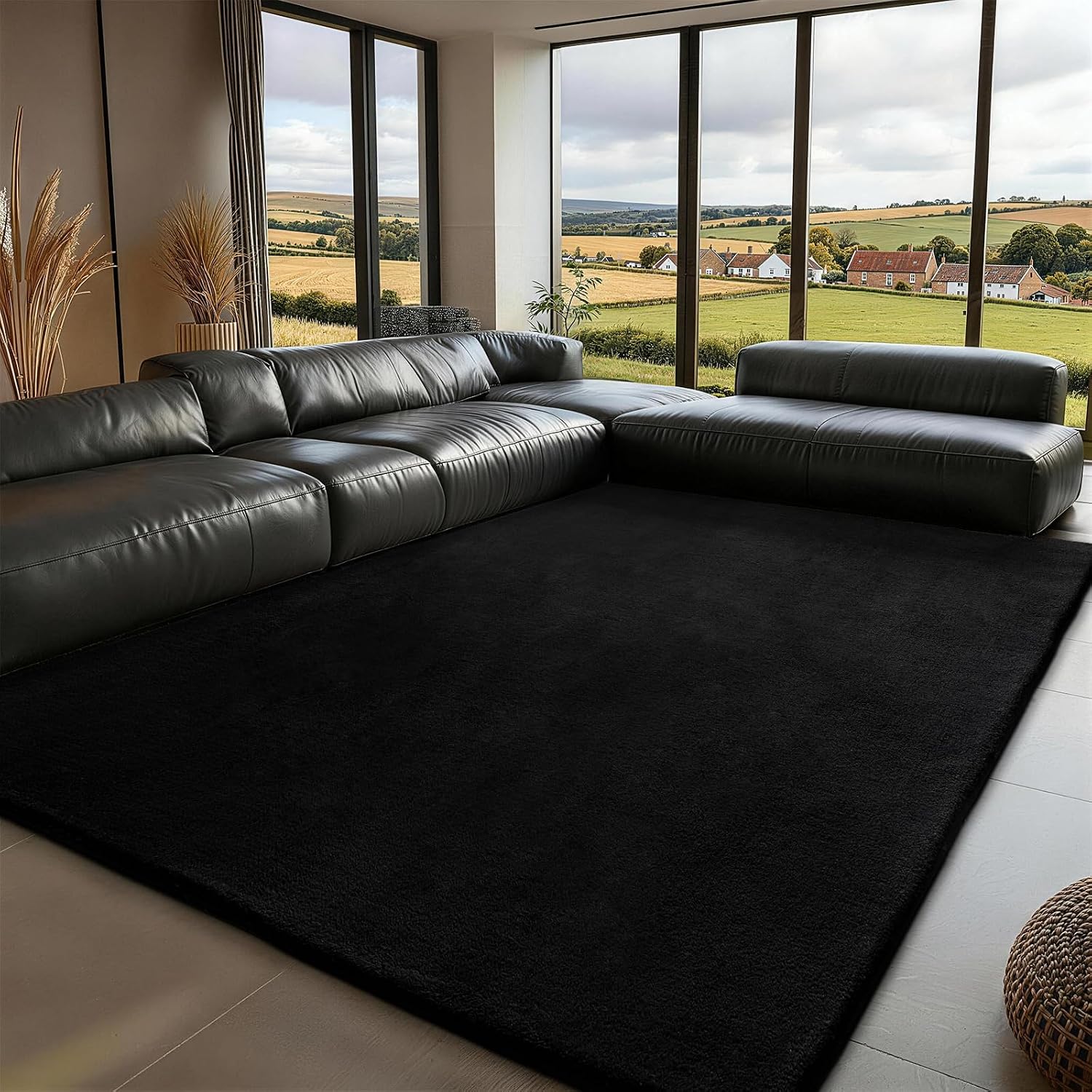Detalle de XSIVOD Soft 200x230 cm Black Area Rug – Non-Slip Plush Shag for Living Room