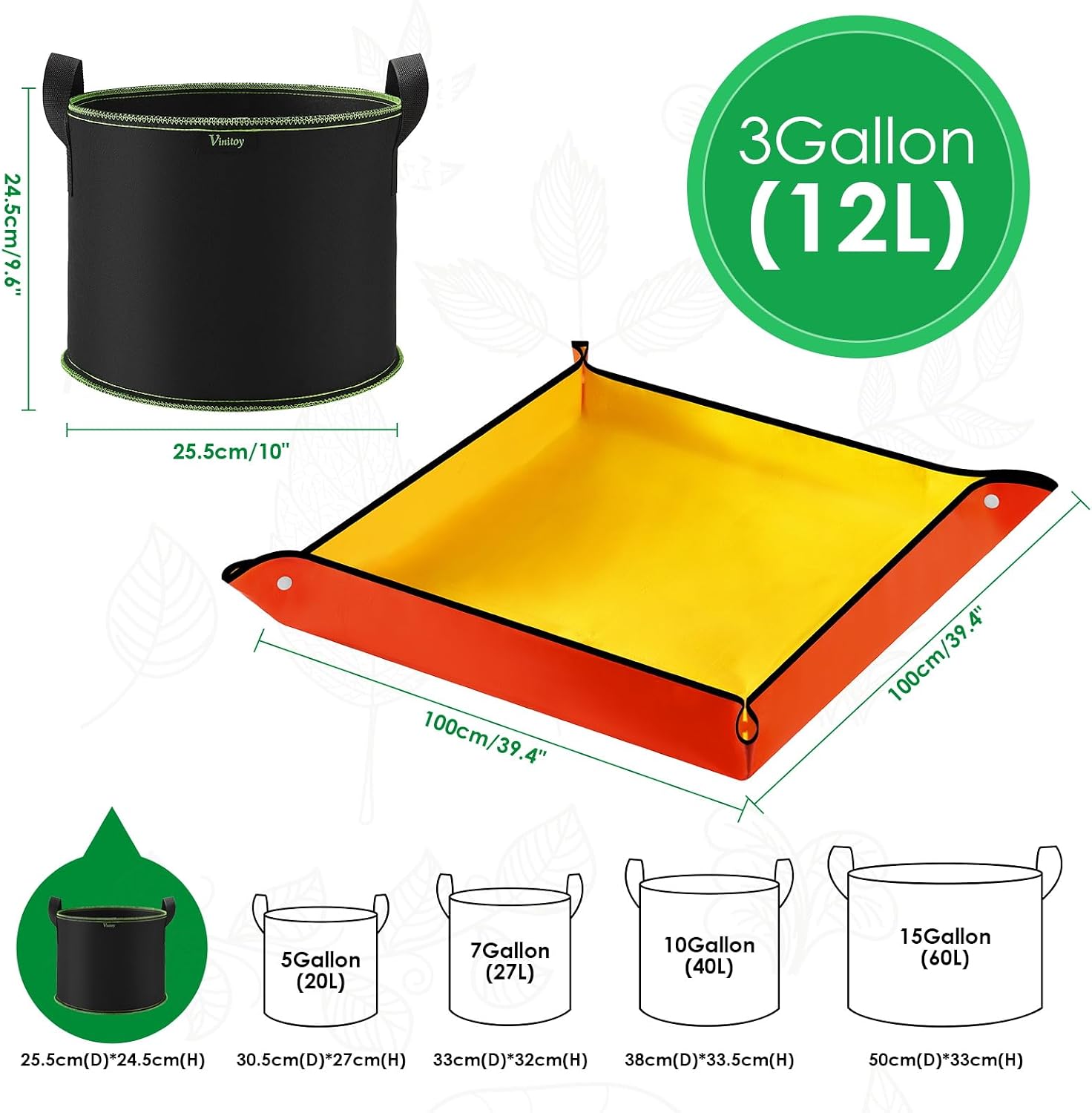Thumbnail 1 de Vinitoy 3 Gallon grow bags 12L, 5 pack