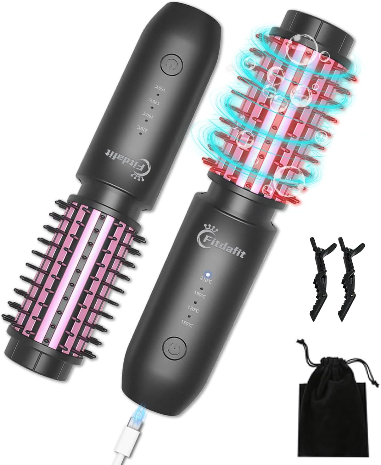 Detalle de Fitdafit Spazzola per Arricciacapelli Senza Fili 3 in 1 – Spazzola Termica Ionica Portatile