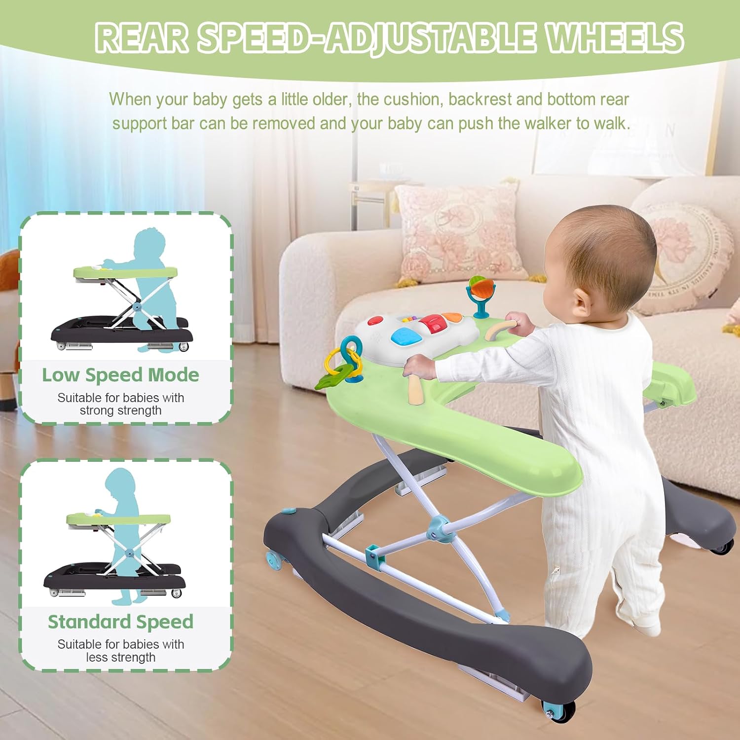 Detalle de Howeemo 5-in-1 Foldable Baby Walker with Activity Center, Rocker and 3 Heights
