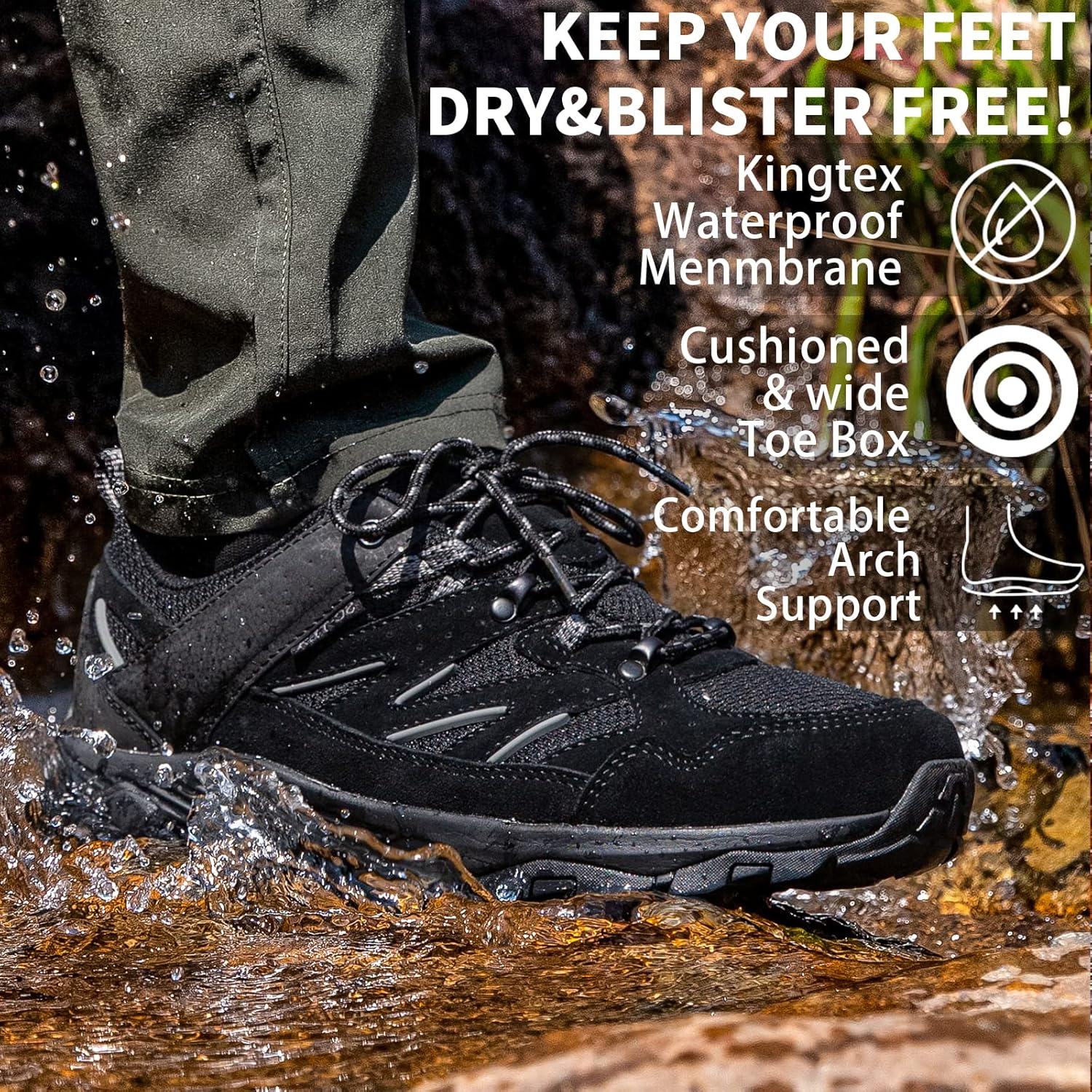 Detalle de SILENTCARE Waterproof Walking Shoes for Men – low-rise, non-slip trekking trainers