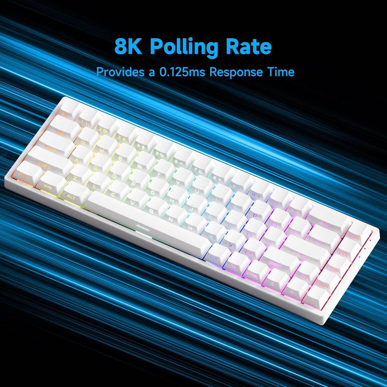 Detalle de MONSGEEK FUN68 HE — Clavier gaming filaire 65% avec déclenchement rapide à 0,005 mm et éclairage RGB