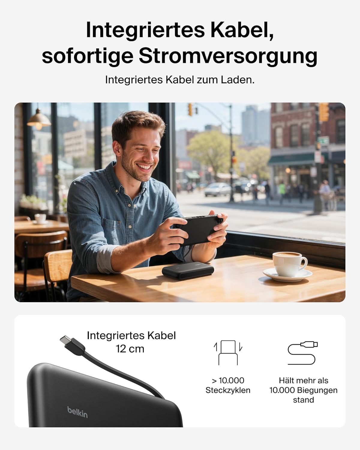 Thumbnail 4 de Belkin Gaming Powerbank 20.000 mAh mit integriertem USB‑C‑Kabel (30 W) – für Nintendo Switch 2 & Smartphones, Schwarz