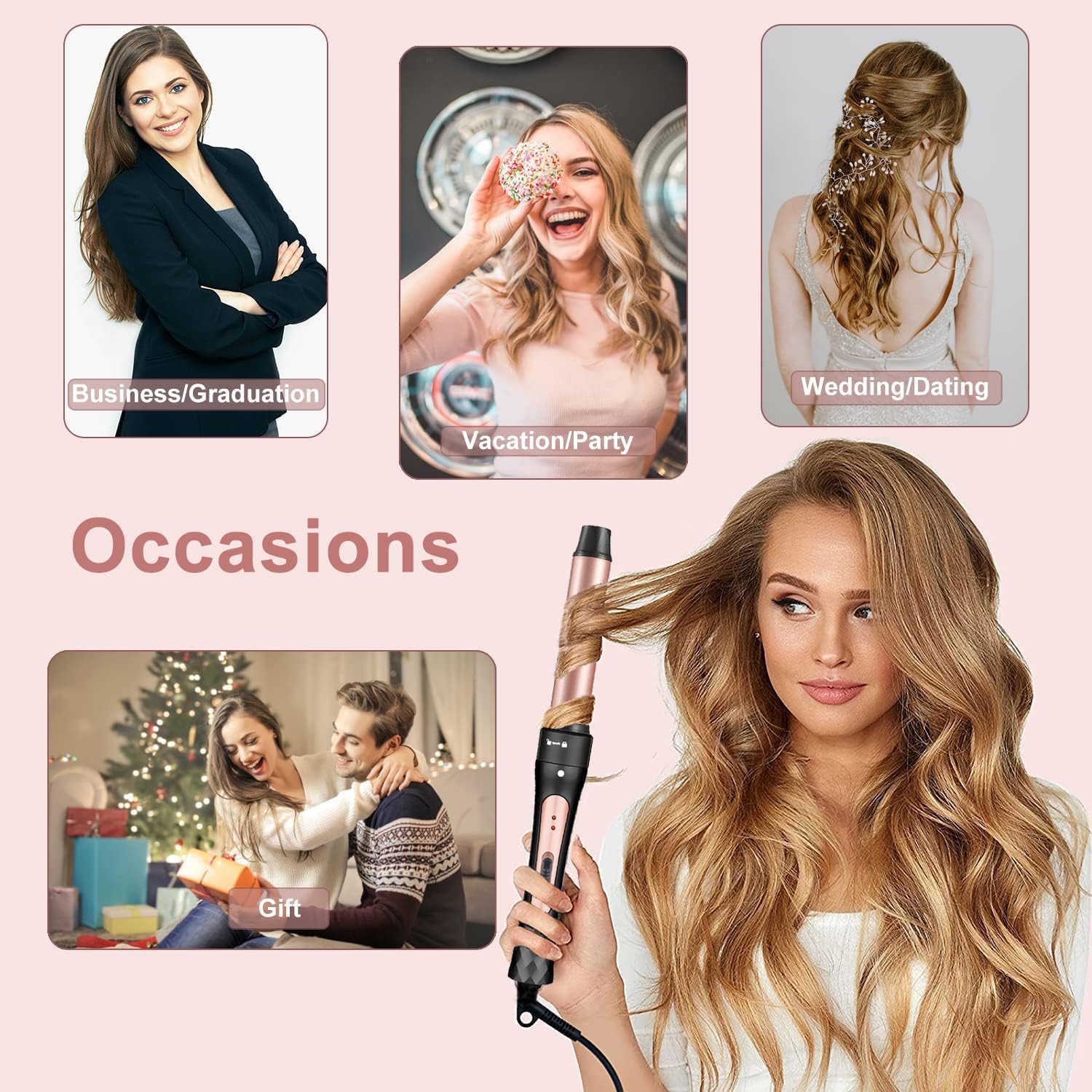 Detalle 1 de JAETON CW400G 4-in-1 Curling Wand Set with Ceramic Barrels and Dual Voltage