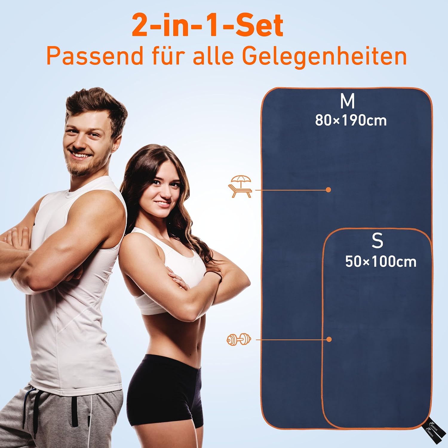 Detalle de 2er Mikrofaser Handtuch-Set 180x90 cm + 100x50 cm – Schnell trocknend, leicht & kompakt