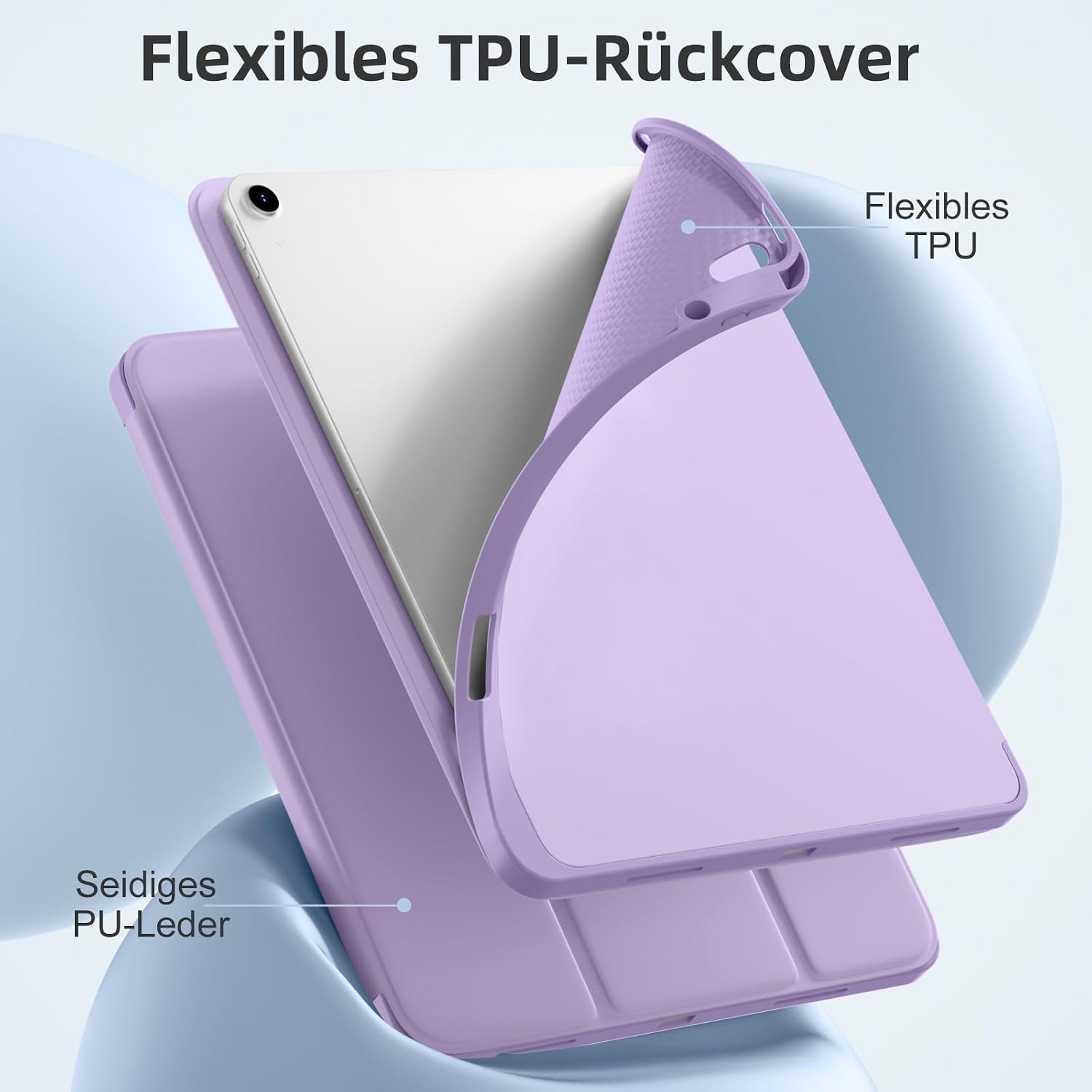 Thumbnail 2 de Vobafe Hülle für iPad Air 13 Zoll mit Stifthalter – Auto Wake/Sleep, TPU-Rückseite & Dreifach-Ständer Schutzcover (Lavendel)
