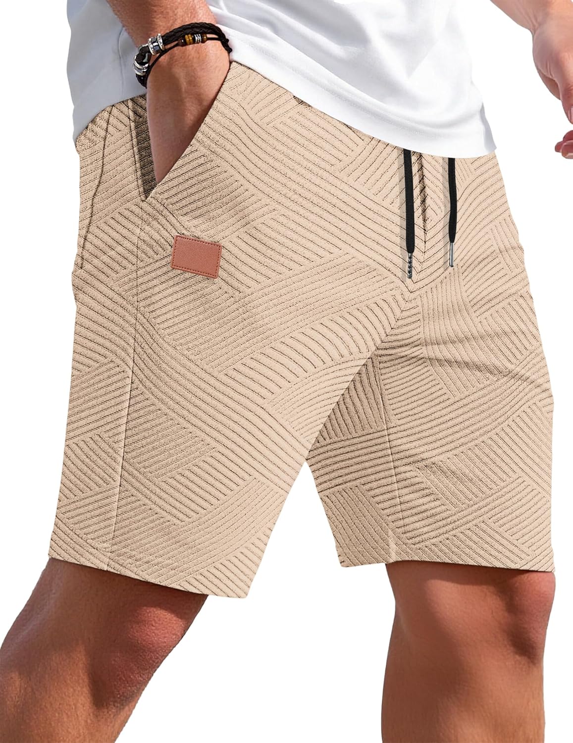 Thumbnail 4 de TARAINYA Textur Kurze Hosen Herren – Baumwolle Shorts mit elastischem Taillenkordelzug