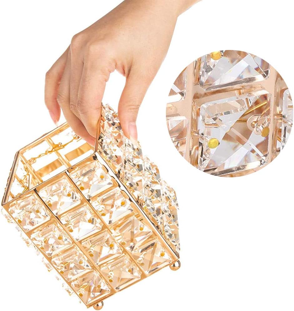 Thumbnail 2 de Crystal Gold Luxury Makeup Brush Organizer – Square Crystal Elegant Holder