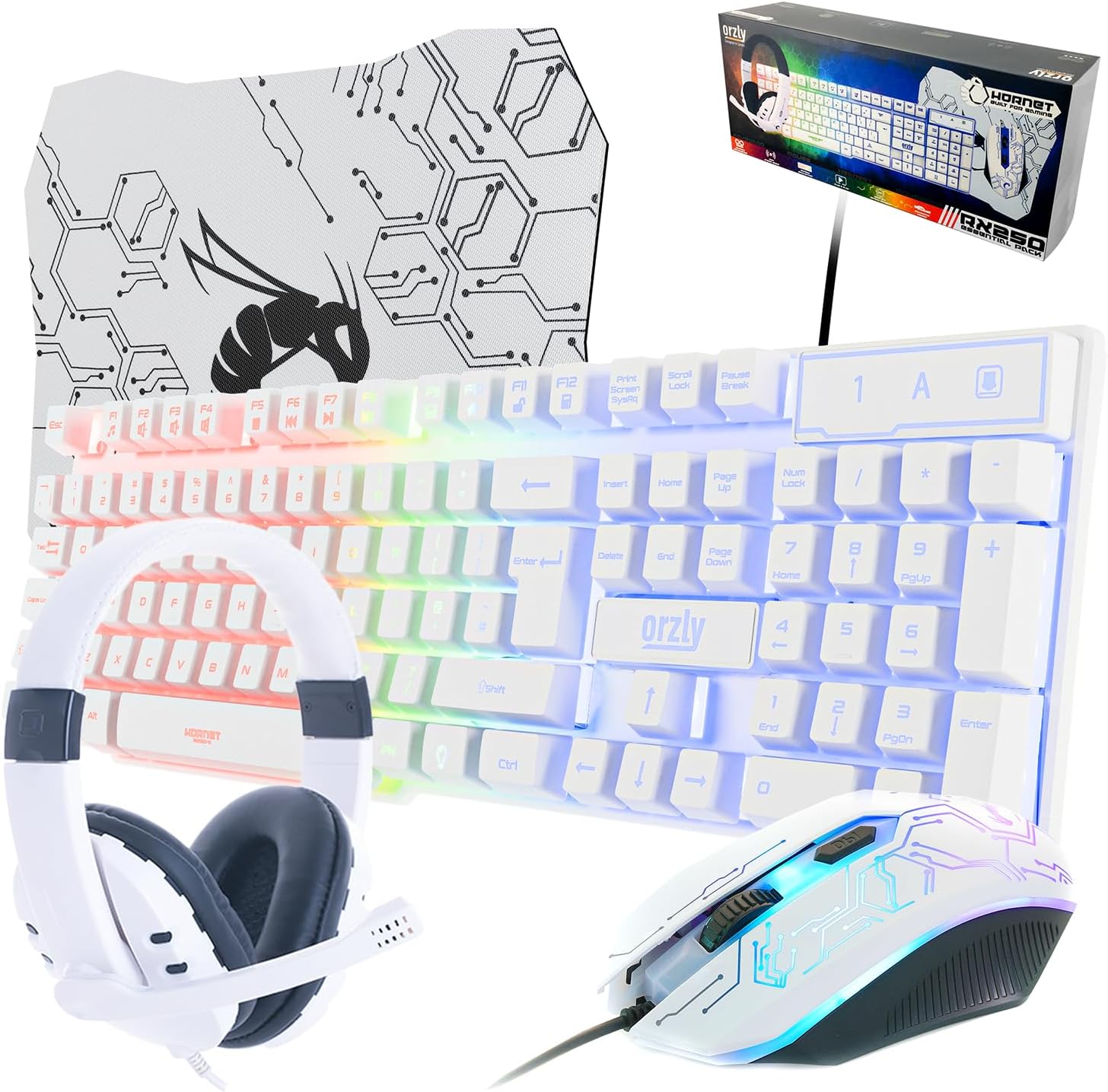 Detalle de Orzly Hornet RX-250 4‑in‑1 White Gaming Bundle