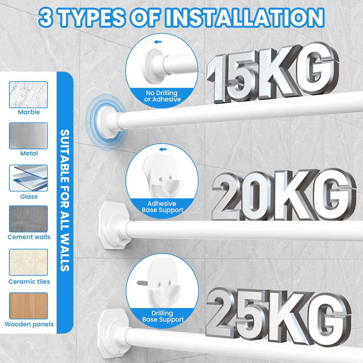 Thumbnail 3 de WELDUN Vorhangstange ohne Bohren 98-150 cm – Klare Lösung für Badezimmer und Fenster