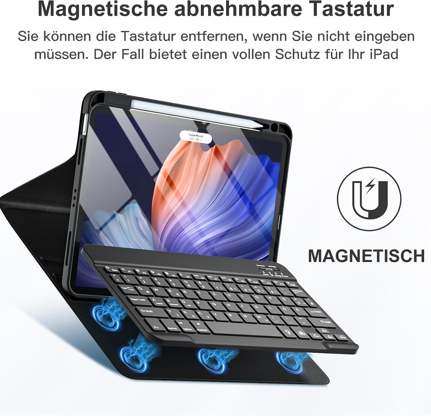 Thumbnail 3 de Vobafe Hülle mit Tastatur für iPad Air 11 Zoll M4/M3/M2 – Beleuchtete Tastatur, abnehmbar, Stifthalter