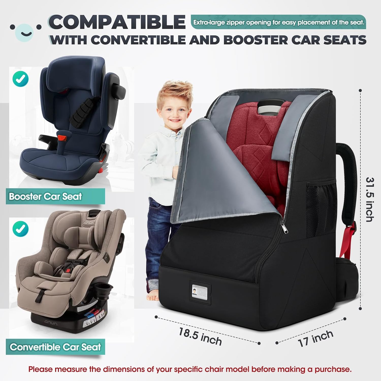 Thumbnail 1 de RAINSMORE Padded Car Seat Travel Bag, Black, Waterproof Polyester