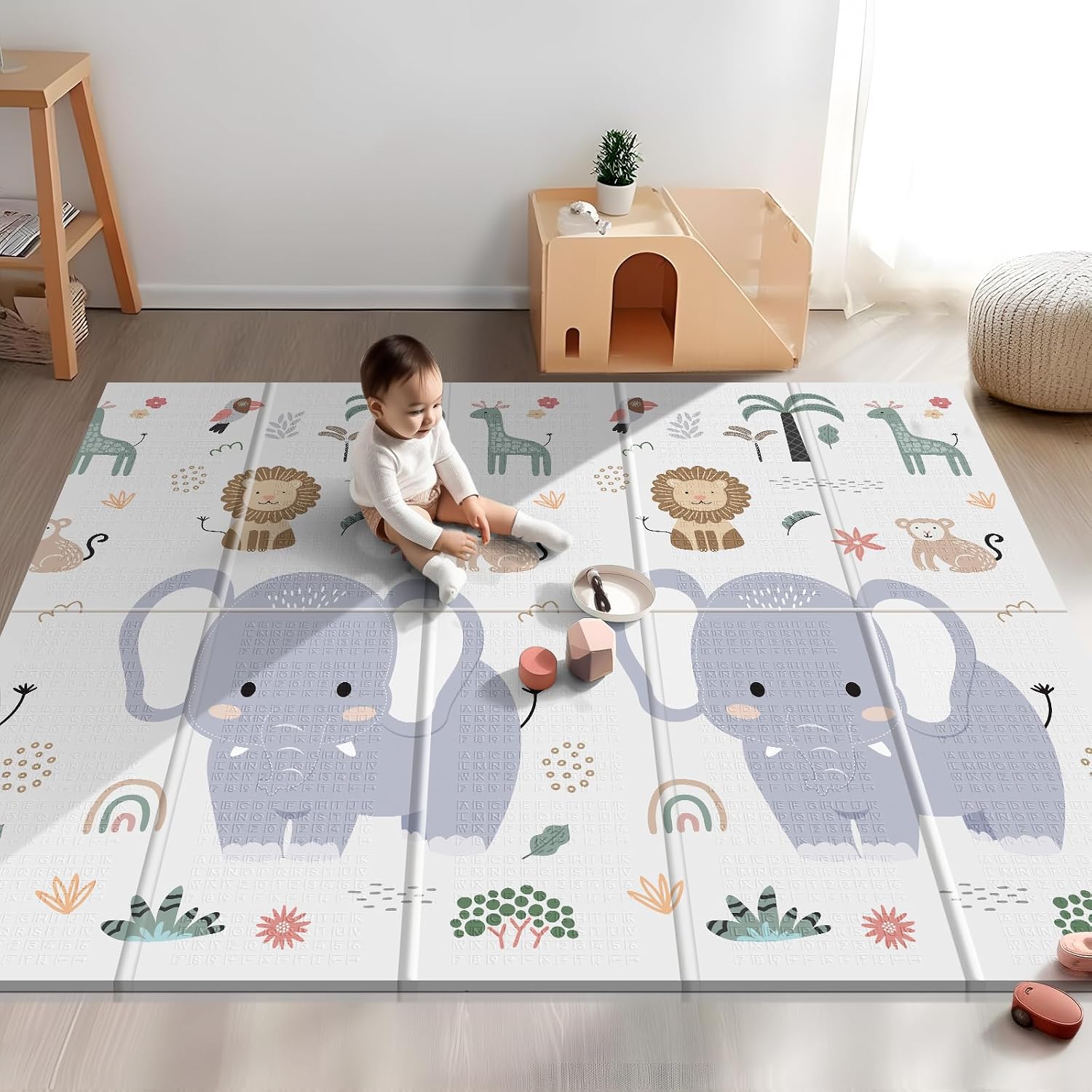 Detalle de NOONKTY 79 x 71-Inch Baby Play Mat, Foldable XPE Foam, Waterproof, Double-Sided