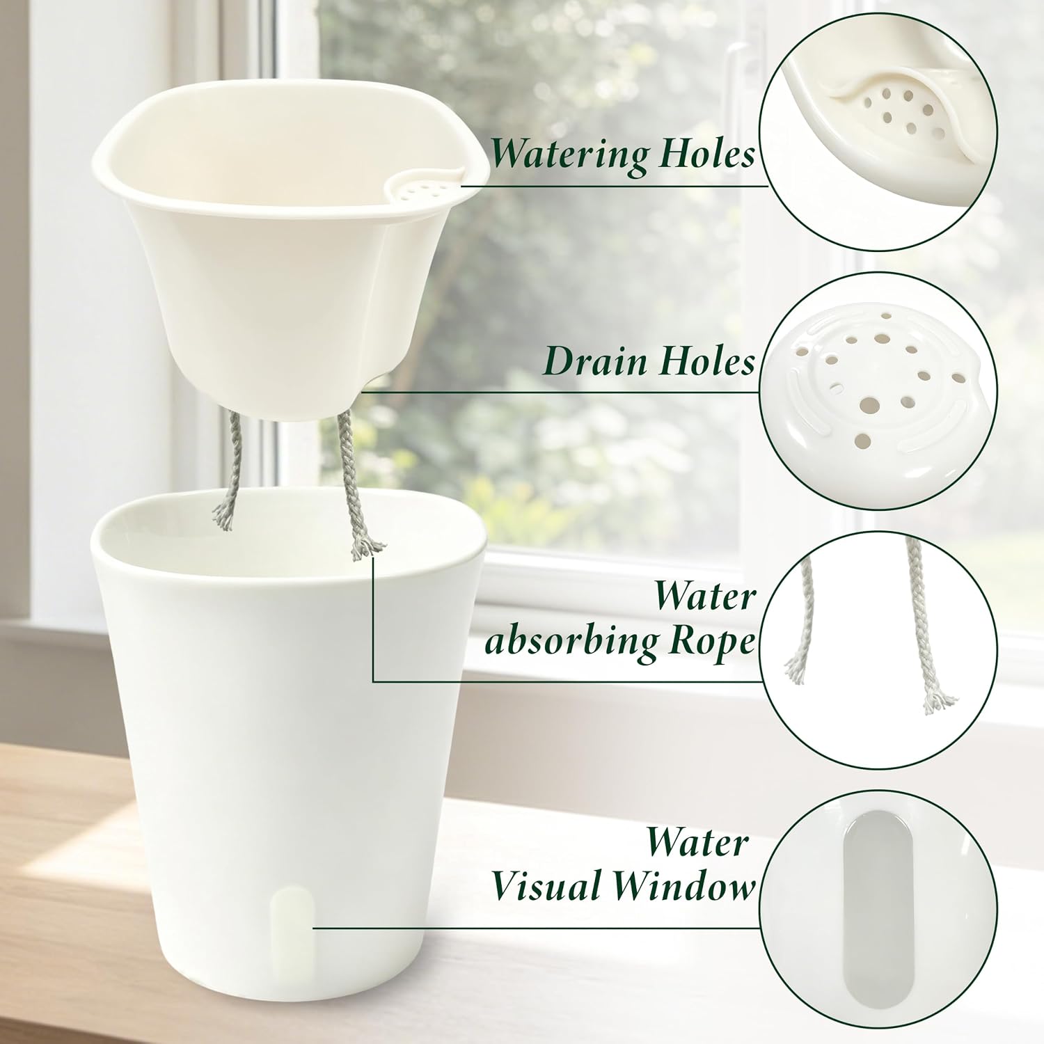 Detalle de SYITCUN self watering pots, 5-inch indoor planters with water-level windows