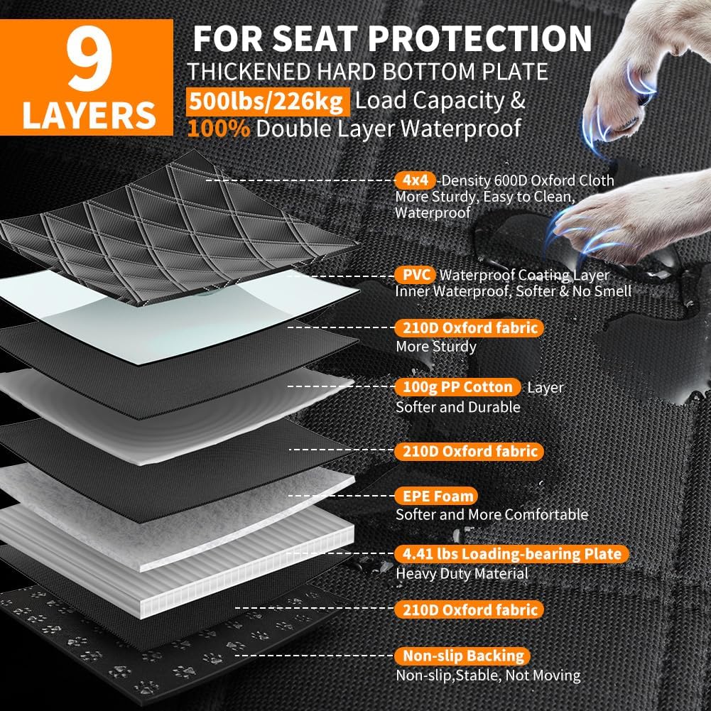 Detalle de KYG Hard Bottom Dog Hammock for Car: Back Seat Extender and Waterproof Car Seat Cover
