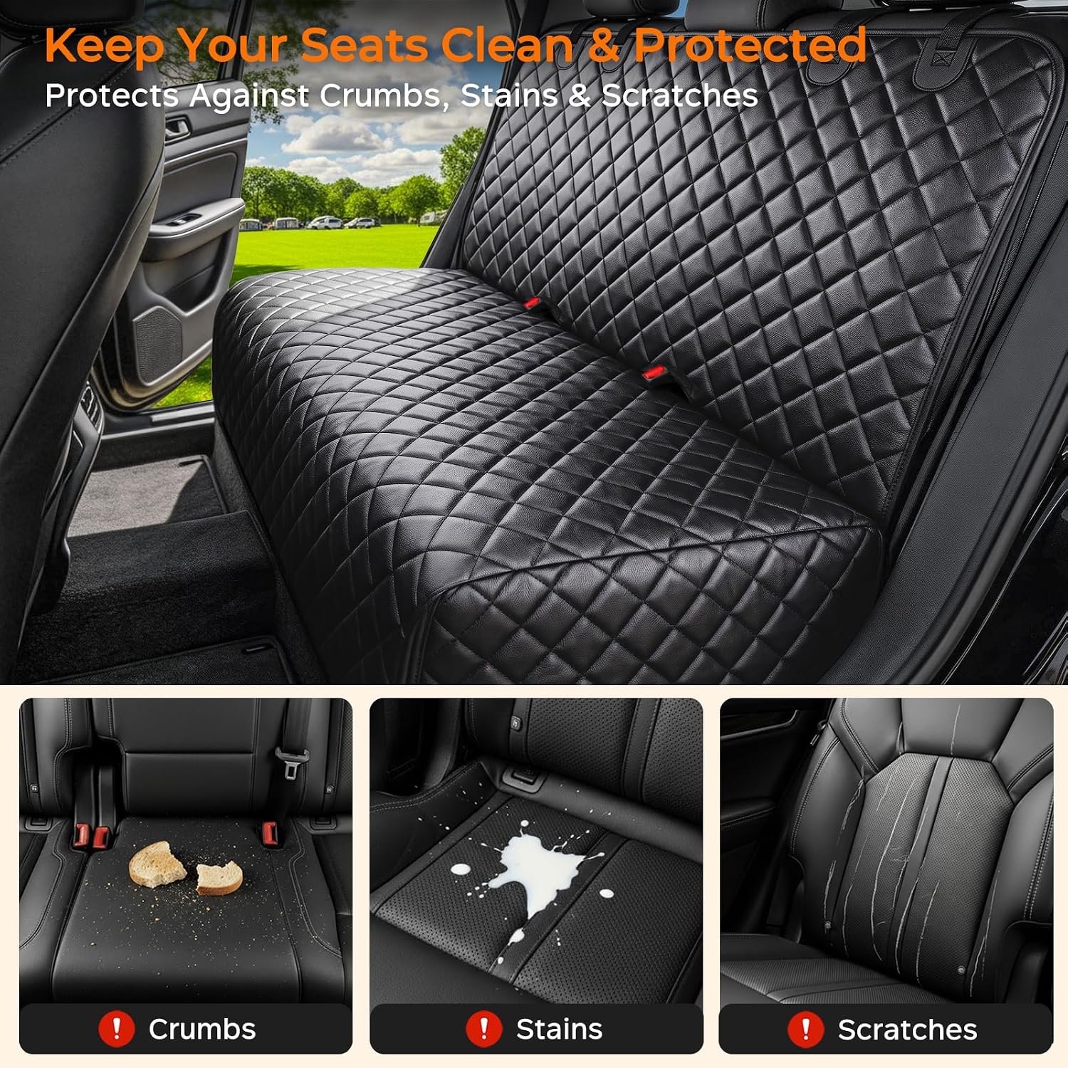 Detalle 2 de URPOWER PU Leather Dog Car Seat Cover for Back Seat