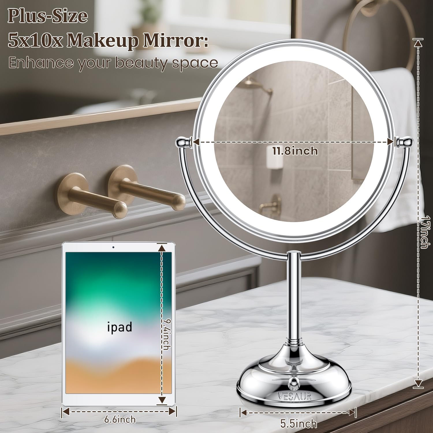 Thumbnail 5 de VESAUR Upgraded 11" Lighted Vanity Mirror 15X 💄