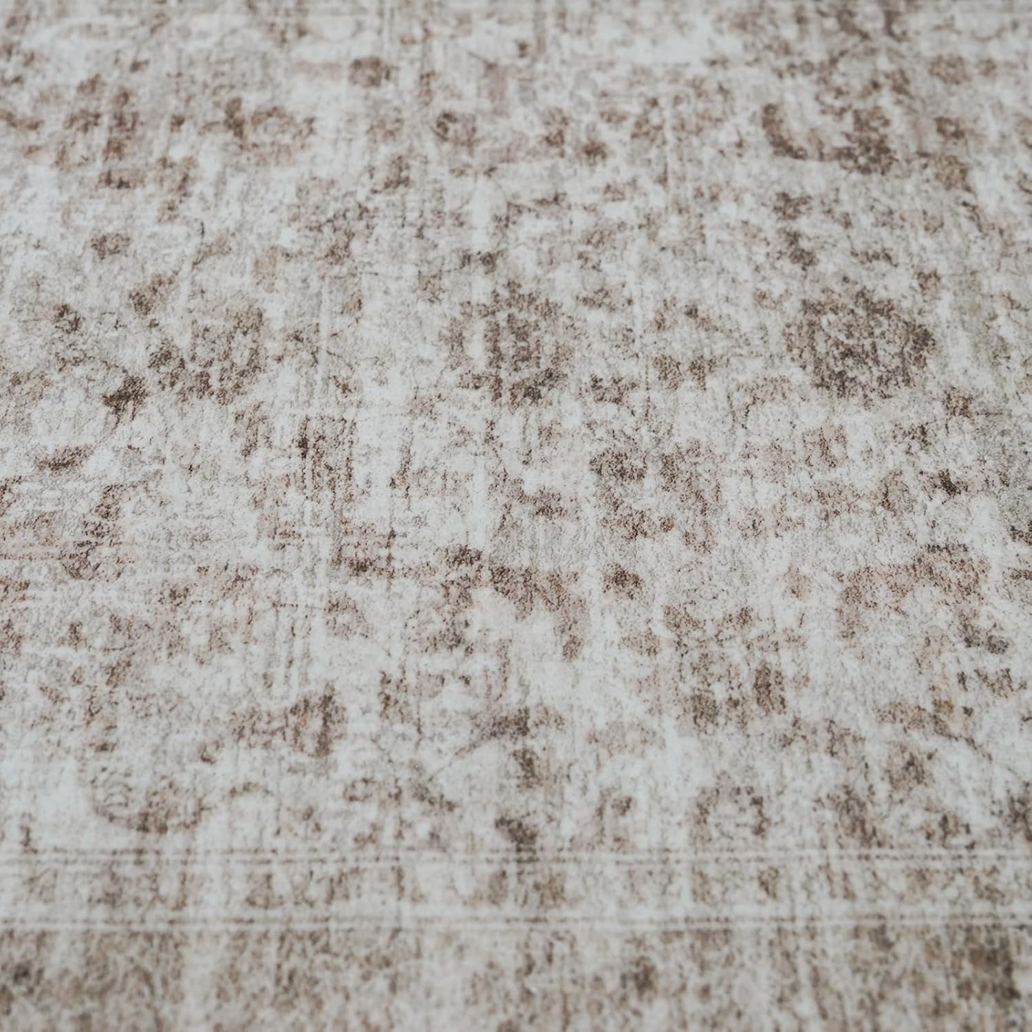 Thumbnail 3 de 12x15 Beige Brown Machine-Washable Vintage Area Rug with Non-Slip Rubber Backing