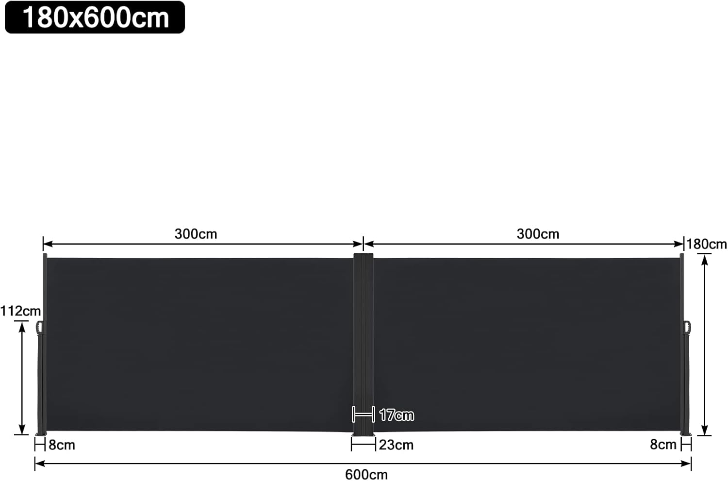 Thumbnail 1 de AufuN Seitenmarkise Ausziehbar 180 x 600 cm – Wind- und Sichtschutz für Balkon, Terrasse und Garten