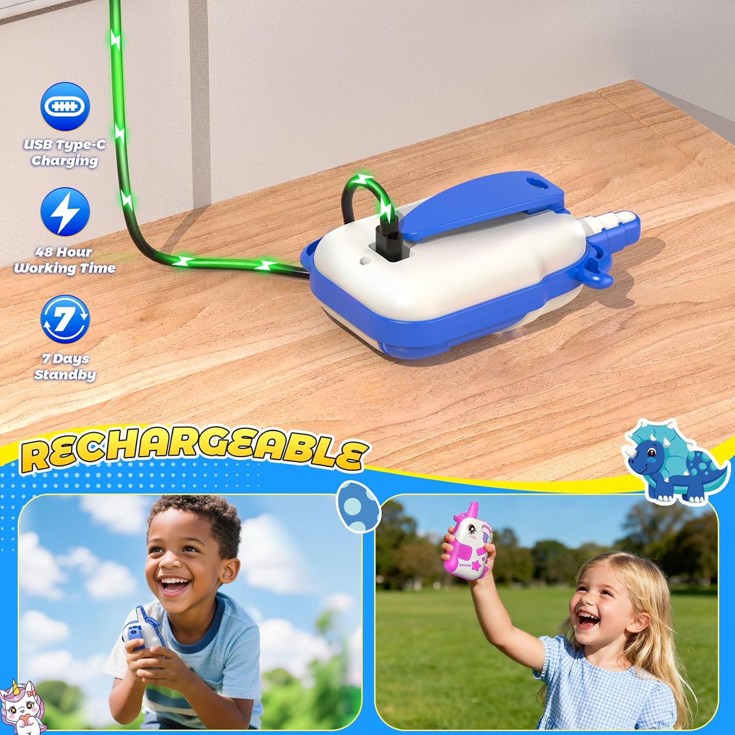 Detalle de Walkie Talkie bambini iKidiki 3–8 anni: senza schermo, ricaricabile e portatile