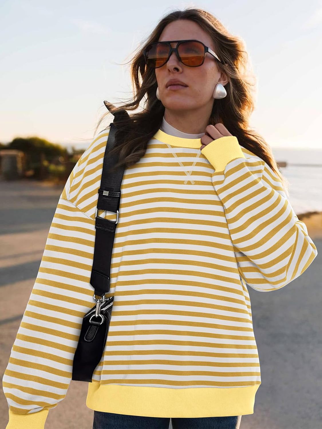 Thumbnail 5 de PRETTYGARDEN Women's Striped Oversized Color Block Sweatshirt