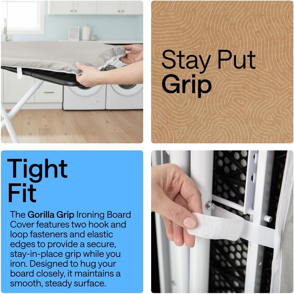 Detalle de Gorilla Grip The Original Ironing Board Cover and Pad (Silicone Coating, 400°F Scorch Resistant) Silver 15x54