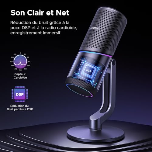 Detalle de UGREEN Micro Gaming Microphone USB à Condensateur 96KHz/24bit — clair, rapide et avec ambiance RGB