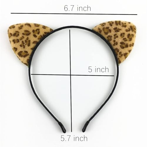 Detalle 2 de XVICO Leoparden-Stirnband mit Katzenohren aus Kurzplüsch für Kostüme
