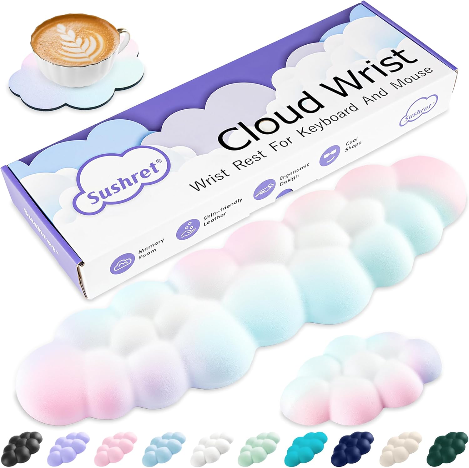 Thumbnail 6 de Sushret wolkenförmige Handballenauflage für Tastatur (PU-Leder, Memory-Schaum) – Rosa