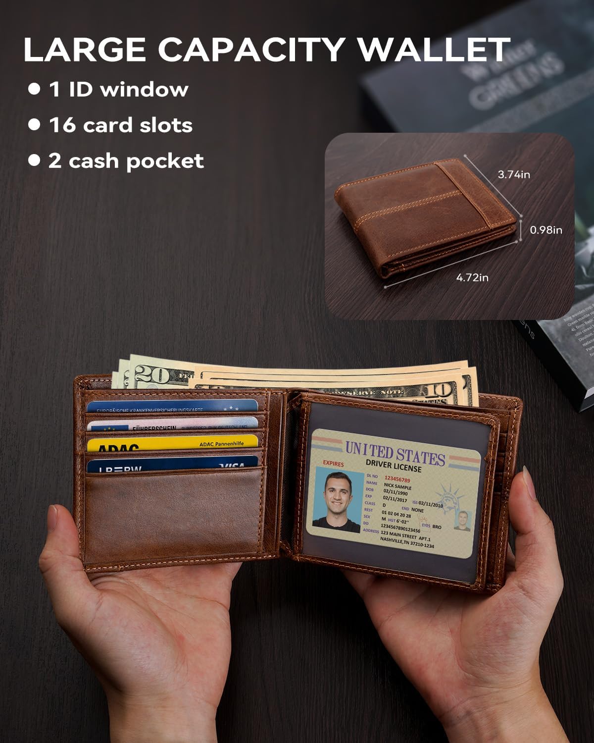 Thumbnail 2 de Swallowmall Bifold Wallet in Genuine Leather