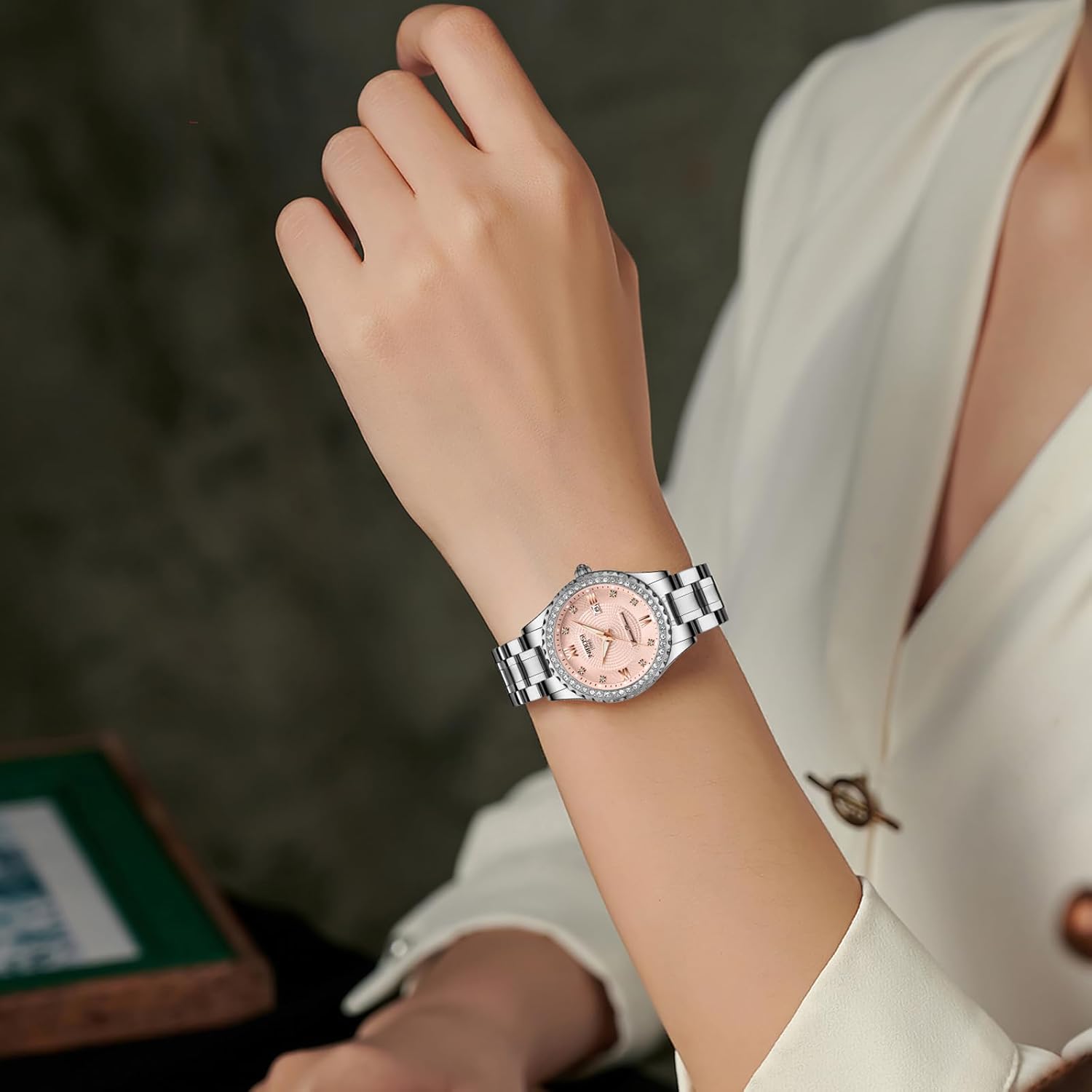 Thumbnail 3 de NIBOSI Armbanduhr für Damen mit Quarzwerk, Mineralglas & Roségold-Diamant-Zifferblatt