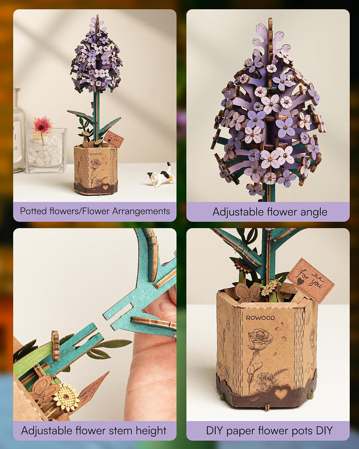 Detalle de rowood 3D Wooden Flower DIY Puzzle Kit – Assemble an Artificial Flower Bouquet for Home Décor & Valentine Gifts