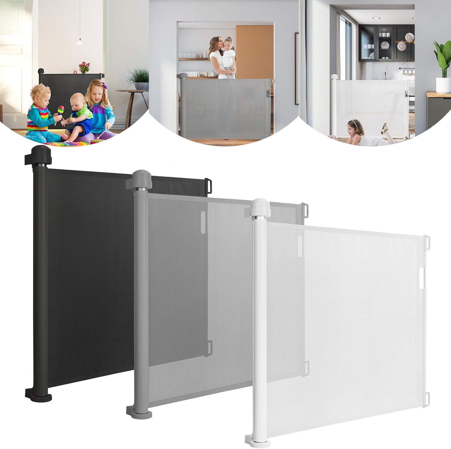 Detalle de LARS360 Türschutzgitter Ausziehbar 0-150 cm – Treppenschutzrollo für Baby und Haustier, Grau